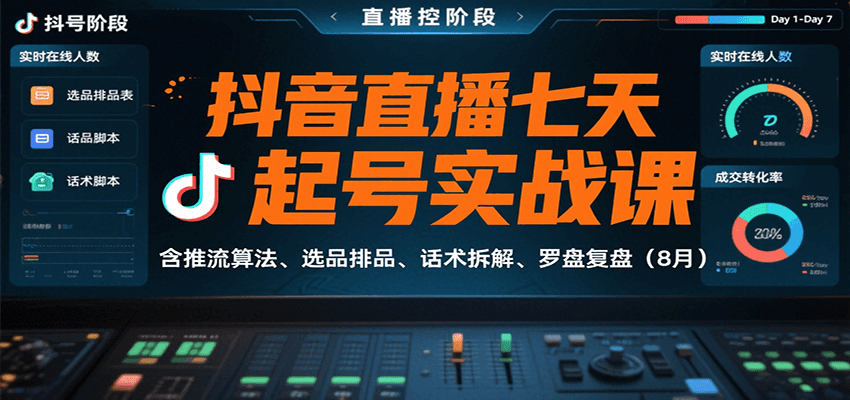 抖音直播七天起号实战课：含推流算法、选品排品、话术拆解、罗盘复盘(8月)-创客聚集地