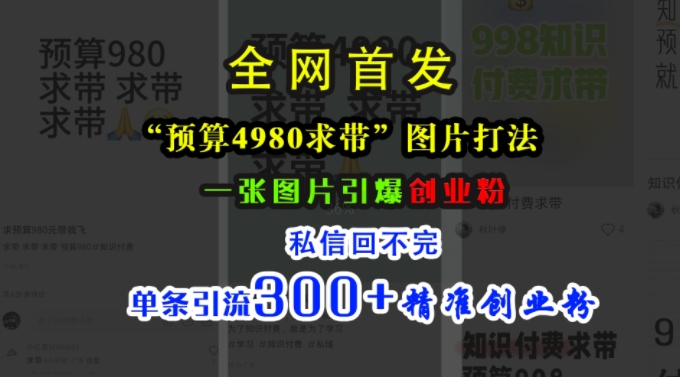 小红书“预算4980带我飞”图片打法，一张图片引爆创业粉，私信回不完，单条引流300+精准创业粉-创客聚集地