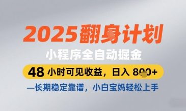 2025小程序全自动掘金，48 小时可见收益，日入8张，长期稳定靠谱，小白宝妈轻松上手【揭秘】-创客聚集地
