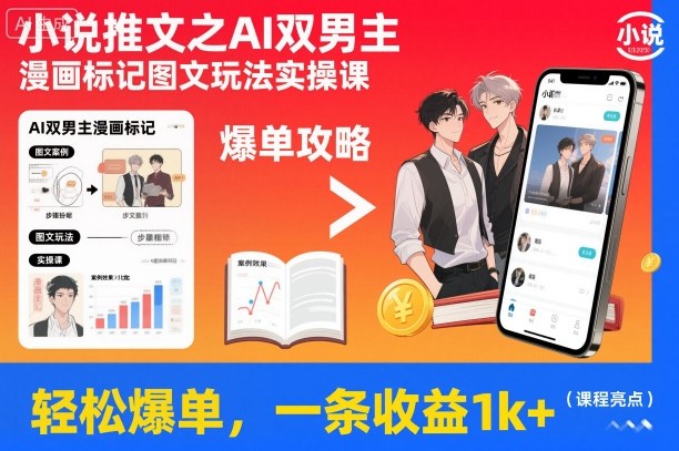 小说推文之AI双男主漫画标记图文玩法实操课，轻松爆单，一条收益1k+-创客聚集地