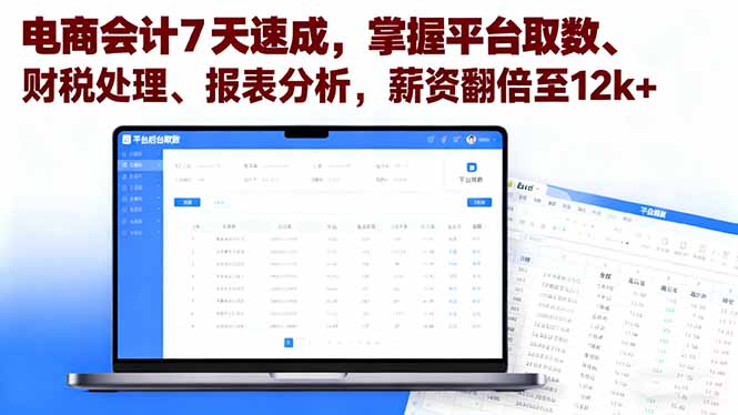 电商会计7天速成，掌握平台取数、财税处理、报表分析，薪资翻倍至12k+-创客聚集地