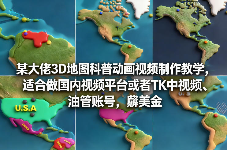 某大佬3D地图科普动画视频制作教学，适合做国内视频平台或者TK中视频、油管账号，賺美金-创客聚集地