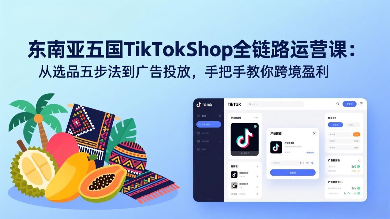 东南亚五国TikTok Shop全链路运营课：从选品五步法到广告投放，手把手教你跨境盈利-创客聚集地