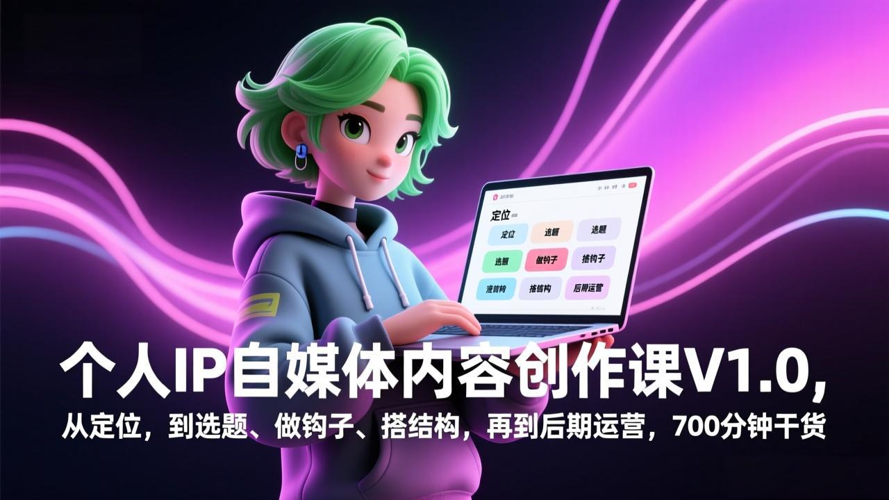 个人IP自媒体内容创作课V1.0，从定位，到选题、做钩子、搭结构，再到后期运营，700分钟干货-创客聚集地