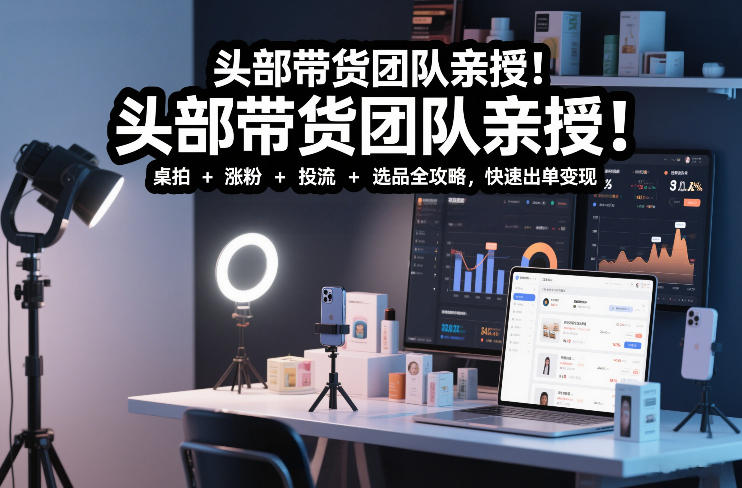 头部带货团队亲授！专业短视频实拍带货课：桌拍+涨粉+投流+选品全攻略，快速出单变现，月入2w+-创客聚集地