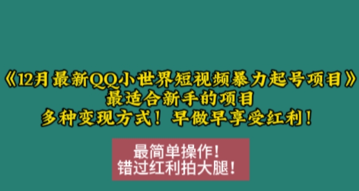 12月最新QQ小世界短视频暴力起号项目，最适合新手的项目，多种变现方式-创客聚集地