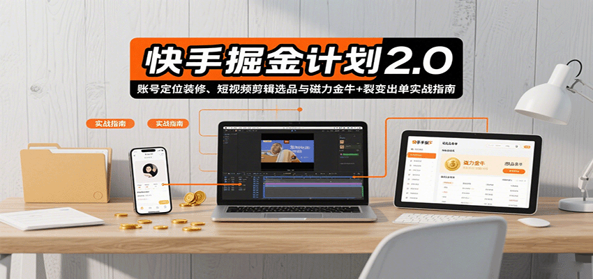 快手掘金计划2.0，账号定位装修、短视频剪辑选品与磁力金牛+裂变出单实战指南-创客聚集地