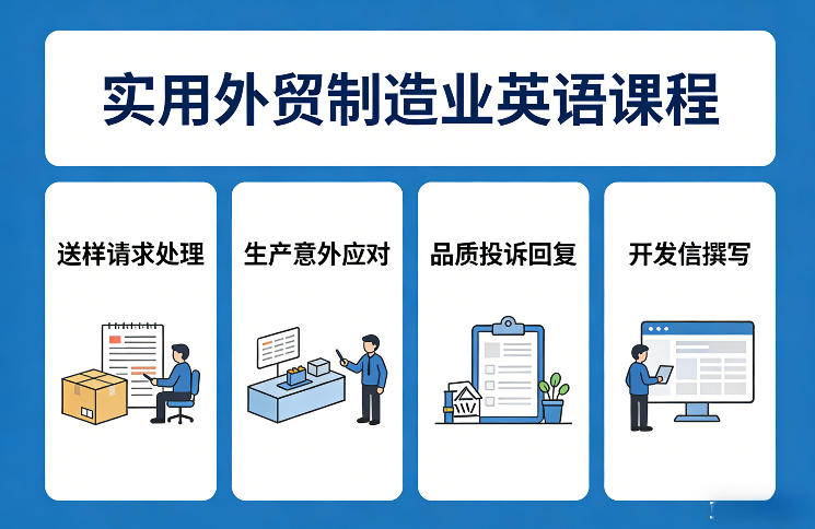实用外贸制造业英语课程，教你专业处理送样请求、应对生产意外、回复品质投诉、撰写开发信等-创客聚集地
