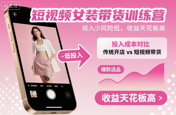 短视频女装带货训练营，投入少风险低，收益天花板高-创客聚集地