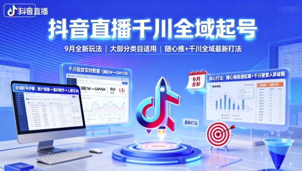 抖音直播千川全域起号，9月全新玩法，大部分类目适用，随心推以及千川全域最新打法-创客聚集地