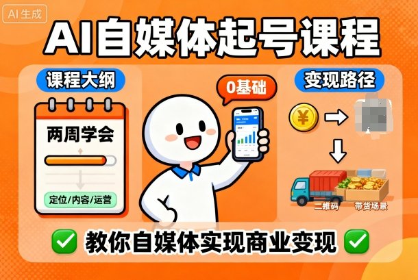 AI自媒体起号课程，0基础小白两周学会，教你自媒体实现商业变现-创客聚集地