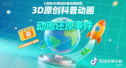 自制3D原创科普动画教程，动画还原事件，抖音最新热门赛道，可过伙伴计划-创客聚集地