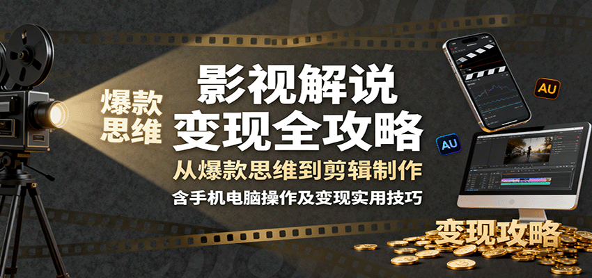 影视解说变现全攻略：从爆款思维到剪辑制作，含手机电脑操作及变现实用技巧-创客聚集地