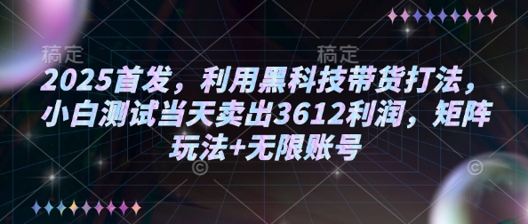 2025首发，利用黑科技带货打法，小白测试当天卖出3612利润，矩阵玩法+无限账号【揭秘】-创客聚集地