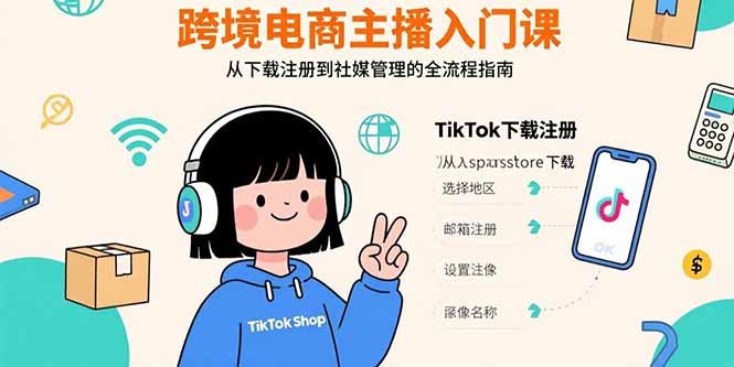 跨境电商主播入门课，TikTok下载注册，支付工具配置，社媒账号管理全流程-创客聚集地
