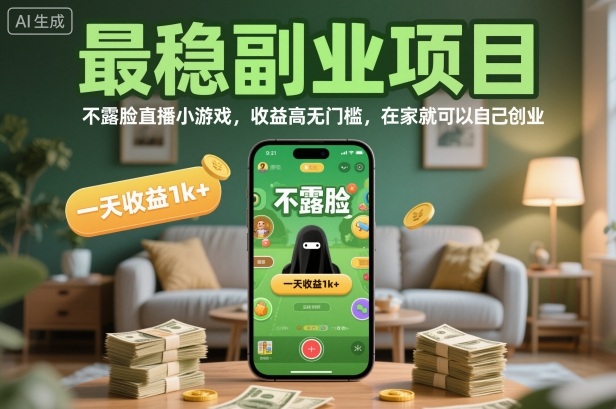 最稳副业项目，不露脸直播小游戏，收益高无门槛，一天收益1k+，在家就可以自己创业【揭秘】-创客聚集地