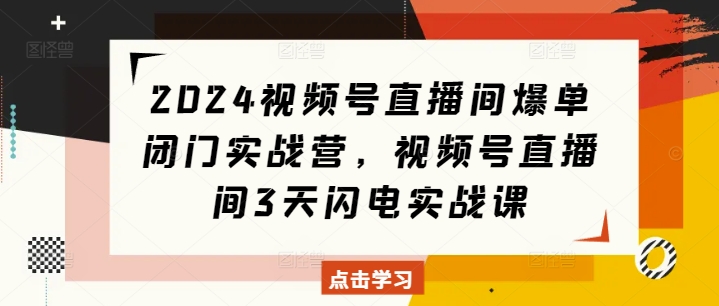 2024视频号直播间爆单闭门实战营，视频号直播间3天闪电实战课-创客聚集地