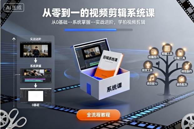 从零到一的视频剪辑系统课，从0基础–系统掌握–实战进阶，学拍视频剪辑-创客聚集地
