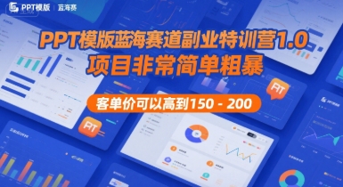 PPT模版蓝海赛道副业特训营1.0，项目非常简单粗暴，客单价可以高到150-200-创客聚集地