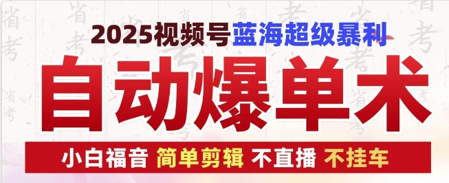 2025视频号蓝海超级暴利自动爆单术1.0 ，小白褔音 简单剪辑 不直播 不挂车-创客聚集地