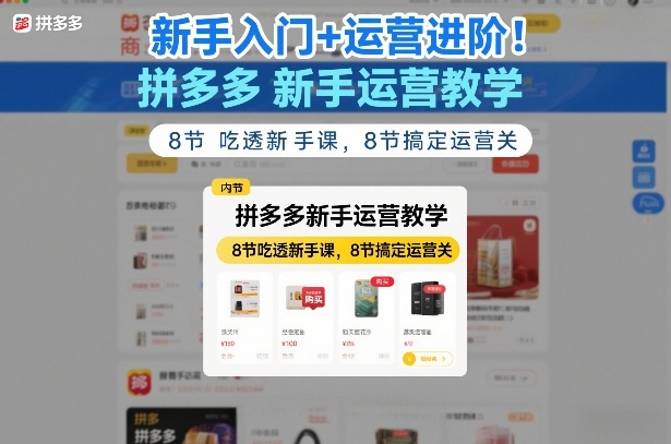 新手入门+运营进阶！拼多多新手运营教学，8节吃透新手课，8节搞定运营关-创客聚集地