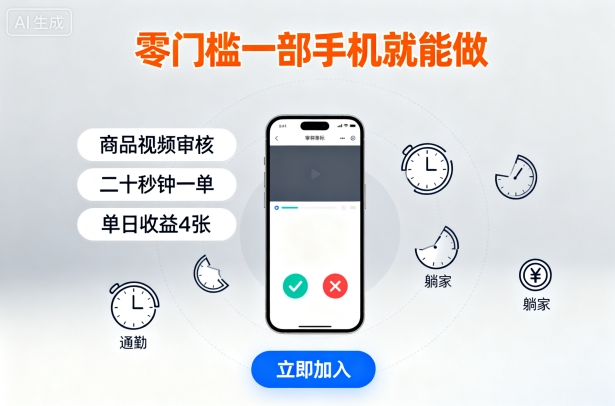 零门槛一部手机就能做，商品视频审核，通勤躺家碎片时间都能做，二十秒钟一单，单日收益4张【揭秘】-创客聚集地